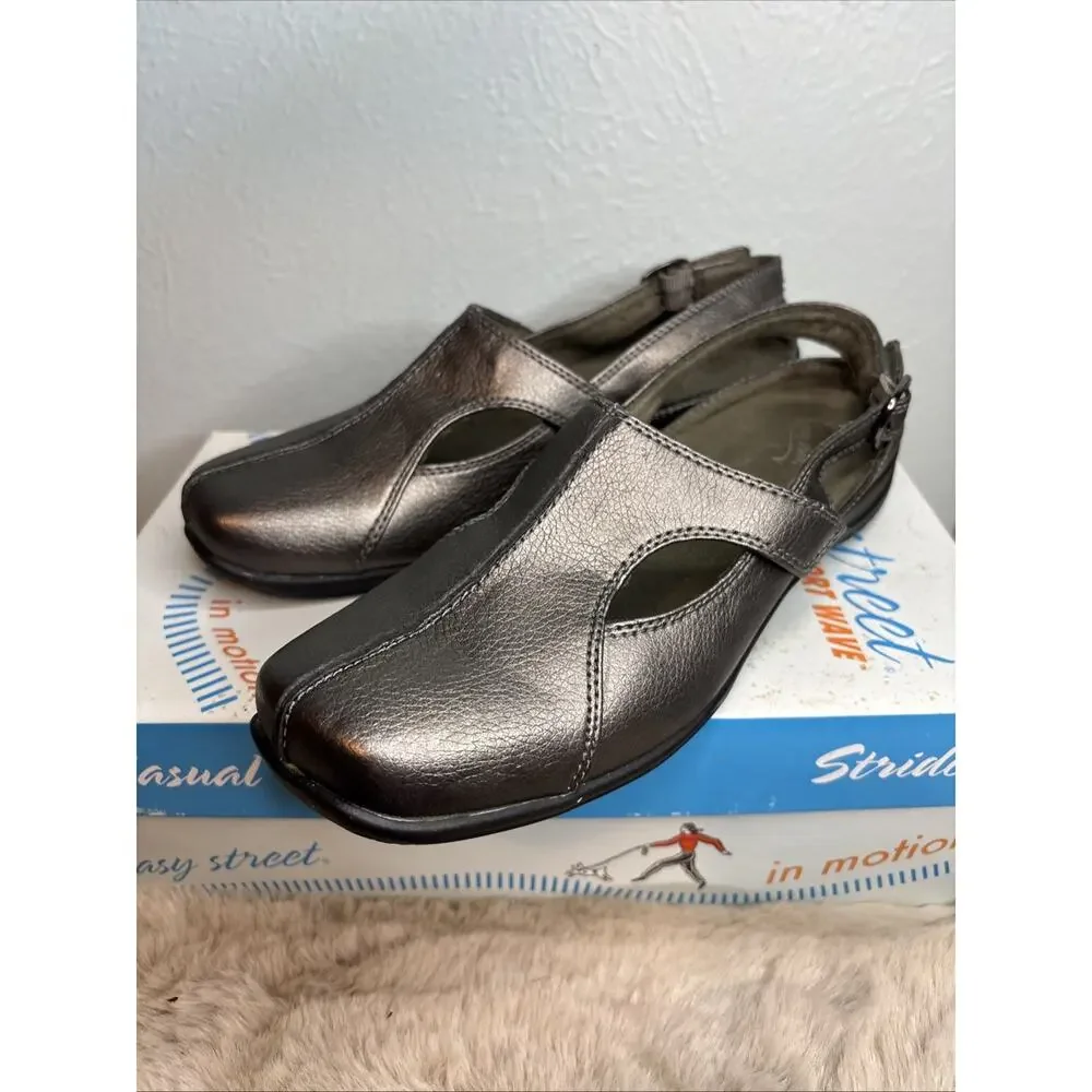 Easy Street Sportster Slingback Mule Pewter‎ 7.5 M